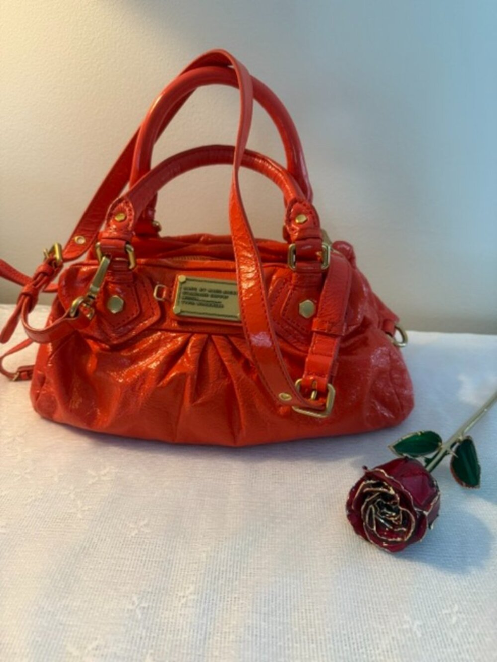 Authentic Marc by Marc Jacobs Orange Patent Crinkle Leather Satchel NWOT